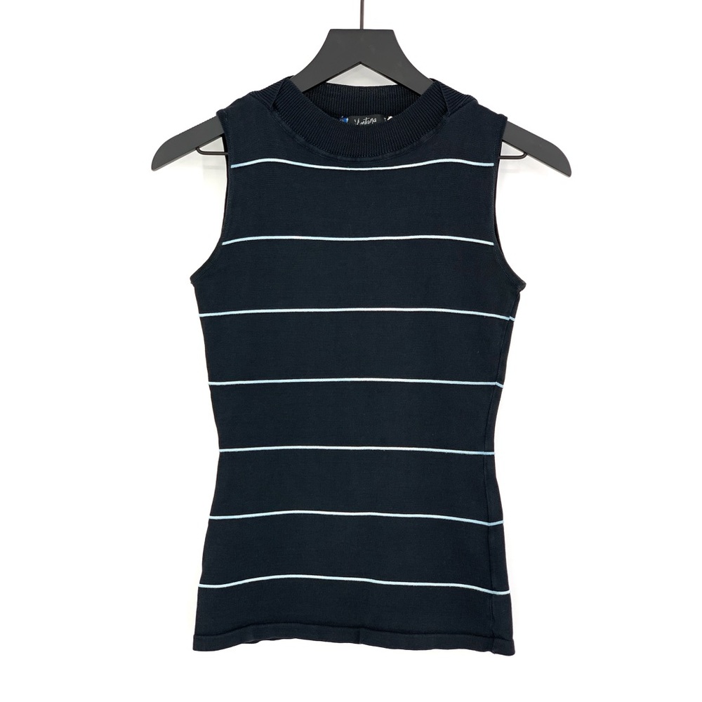 VTG CLAUDE MONTANA Tank Top Striped Black White S